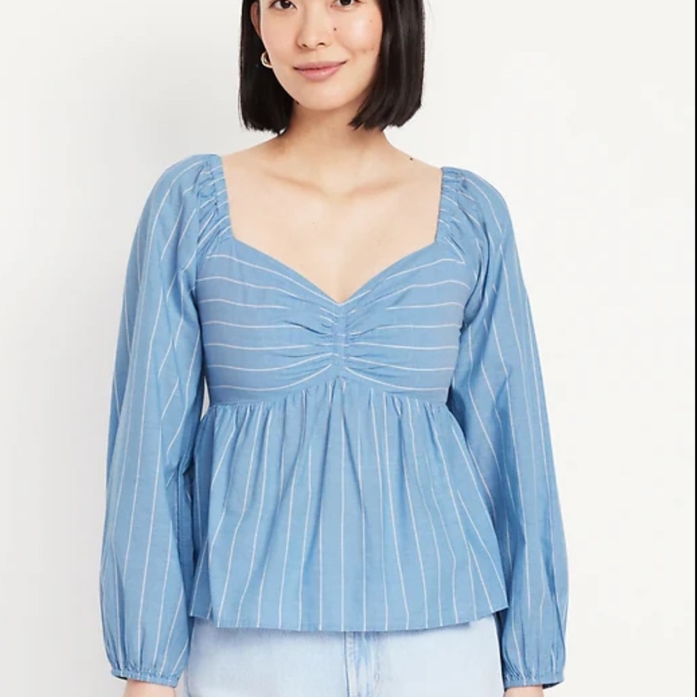 Blue Striped Cotton Peplum Blouse
